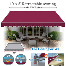Load image into Gallery viewer, 10x8 FT Patio Awning Retractable Outdoor Sun Shade Manual Patio Deck Awning Heavy Duty Awning

