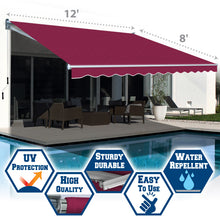 Load image into Gallery viewer, 12x8 FT Patio Awning Retractable Outdoor Sun Shade Manual Patio Deck Awning Heavy Duty Awning
