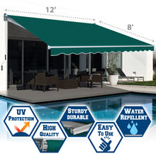 Load image into Gallery viewer, 12x8 FT Patio Awning Retractable Outdoor Sun Shade Manual Patio Deck Awning Heavy Duty Awning
