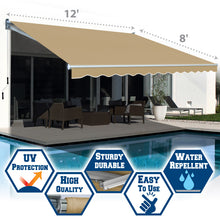 Load image into Gallery viewer, 12x8 FT Patio Awning Retractable Outdoor Sun Shade Manual Patio Deck Awning Heavy Duty Awning
