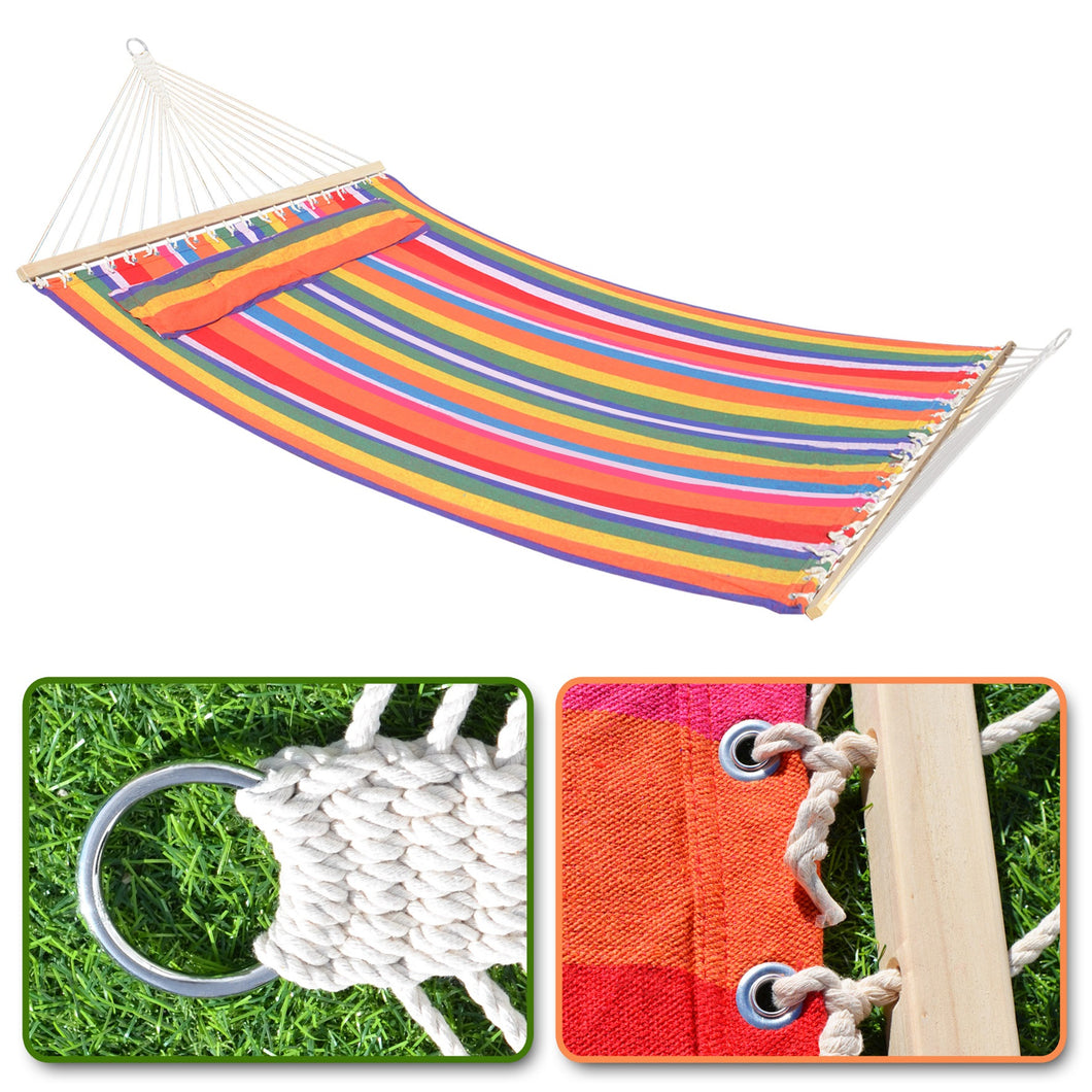 SUNNYOUTDOOR 79''x55'' Quilted Hammocks for Outside Hammock for Outdoor Garden Balcony, Quilted Fabric Hammock with Pillow Heavy Duty Double Hammock with Spreader Bar, 330 Pound Capacity