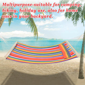SUNNYOUTDOOR 79''x55'' Quilted Hammocks for Outside Hammock for Outdoor Garden Balcony, Quilted Fabric Hammock with Pillow Heavy Duty Double Hammock with Spreader Bar, 330 Pound Capacity
