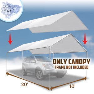 SUNNY OUTDOOR 10x20' Carport Tent Top Garage COVER ONLY w Bungee, Waterproof Replacement Canopy, without edge