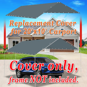 SUNNY OUTDOOR 10x20' Carport Tent Top Garage COVER ONLY w Bungee, Waterproof Replacement Canopy, without edge