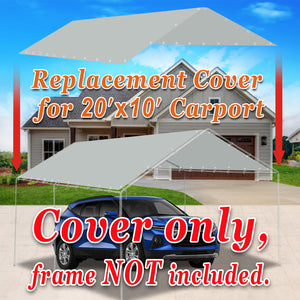 SUNNY OUTDOOR 10x20' Carport Tent Top Garage COVER ONLY w Bungee, Waterproof Replacement Canopy, without edge