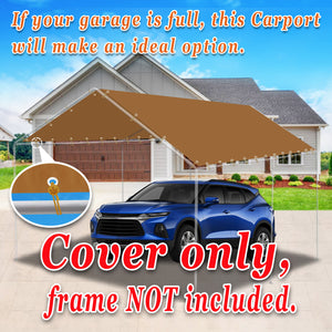 SUNNY OUTDOOR 10x20' Carport Tent Top Garage COVER ONLY w Bungee, Waterproof Replacement Canopy, without edge