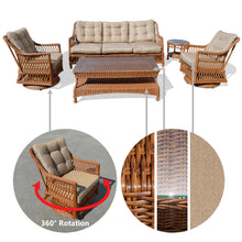 Load image into Gallery viewer, 5pc Wicker Rattan Patio Sofa Set - 2 Swivel Chairs, Sofa, 2 Tables - w/ Cushions

