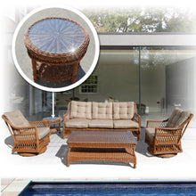 Load image into Gallery viewer, 5pc Wicker Rattan Patio Sofa Set - 2 Swivel Chairs, Sofa, 2 Tables - w/ Cushions
