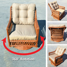 Load image into Gallery viewer, 5pc Wicker Rattan Patio Sofa Set - 2 Swivel Chairs, Sofa, 2 Tables - w/ Cushions
