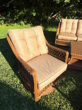 Load image into Gallery viewer, 5pc Wicker Rattan Patio Sofa Set - 2 Swivel Chairs, Sofa, 2 Tables - w/ Cushions
