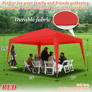 SUNNYOUTDOOR 10'x13' EZ POP UP Wedding Party Tent Folding Gazebo Beach Canopy Shelter W/Carry Bag (Red)