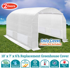 SUNNYOUTDOOR 2-Doors Replacement Greenhouse Cover for Larger Walk in Outdoor Yard Plant Gardening Hot House, Cover ONLY (White, 12'x7'x7')