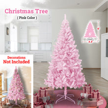 Load image into Gallery viewer, Pink Artificial Christmas Tree Unlit Hinged Spruce Full Tree Indoor Holiday Festival Party Decoration, with Metal Stand
