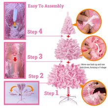 Load image into Gallery viewer, Pink Artificial Christmas Tree Unlit Hinged Spruce Full Tree Indoor Holiday Festival Party Decoration, with Metal Stand

