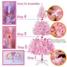 Load image into Gallery viewer, Pink Artificial Christmas Tree Unlit Hinged Spruce Full Tree Indoor Holiday Festival Party Decoration, with Metal Stand
