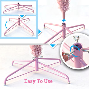 Pink Artificial Christmas Tree Unlit Hinged Spruce Full Tree Indoor Holiday Festival Party Decoration, with Metal Stand