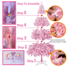 Load image into Gallery viewer, Pink Artificial Christmas Tree Unlit Hinged Spruce Full Tree Indoor Holiday Festival Party Decoration, with Metal Stand
