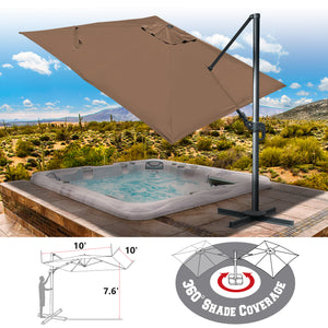 10'x10' Deluxe Patio Umbrella Outdoor Off-Set Hanging Roma Umbrella Tilt & 360 Rotation Patio Heavyduty Sunshade Cantilever Crank(steel cross base is included)