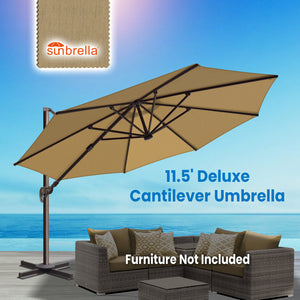 SUNNYOUTDOOR 11.5' Deluxe Cantilever Umbrella LED Lighted Umbrella Sunbrella Cover Anti Wind Patio Umbrella Garden Outdoor