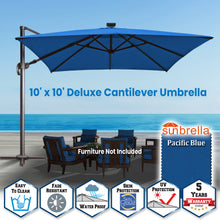 Load image into Gallery viewer, SUNNYOUTDOOR 10&#39;x10&#39; Deluxe Cantilever Umbrella LED Lighted Umbrella Sunbrella Cover Anti Wind Patio Umbrella Garden Outdoor
