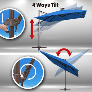 SUNNYOUTDOOR 10'x10' Deluxe Cantilever Umbrella LED Lighted Umbrella Sunbrella Cover Anti Wind Patio Umbrella Garden Outdoor