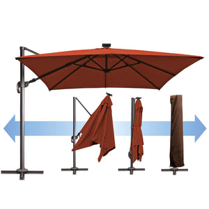 SUNNYOUTDOOR 10'x10' Deluxe Cantilever Umbrella LED Lighted Umbrella Sunbrella Cover Anti Wind Patio Umbrella Garden Outdoor