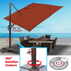 SUNNYOUTDOOR 10'x10' Deluxe Cantilever Umbrella LED Lighted Umbrella Sunbrella Cover Anti Wind Patio Umbrella Garden Outdoor