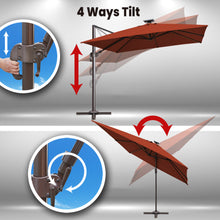 Load image into Gallery viewer, SUNNYOUTDOOR 10&#39;x10&#39; Deluxe Cantilever Umbrella LED Lighted Umbrella Sunbrella Cover Anti Wind Patio Umbrella Garden Outdoor
