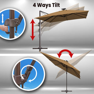 SUNNYOUTDOOR 10'x10' Deluxe Cantilever Umbrella LED Lighted Umbrella Sunbrella Cover Anti Wind Patio Umbrella Garden Outdoor