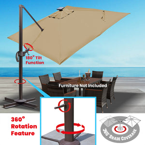 SUNNYOUTDOOR 10'x10' Deluxe Cantilever Umbrella LED Lighted Umbrella Sunbrella Cover Anti Wind Patio Umbrella Garden Outdoor