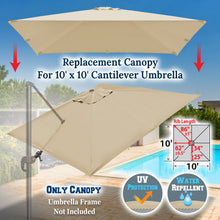 Load image into Gallery viewer, 10'x10' Umbrella Canopy Replacement Cantilever Umbrella Replacement Canopy, Canopy ONLY, Frame NOT Included
