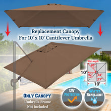 Load image into Gallery viewer, 10'x10' Umbrella Canopy Replacement Cantilever Umbrella Replacement Canopy, Canopy ONLY, Frame NOT Included
