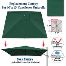 Load image into Gallery viewer, 10'x10' Umbrella Canopy Replacement Cantilever Umbrella Replacement Canopy, Canopy ONLY, Frame NOT Included
