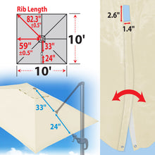 Load image into Gallery viewer, 10'x10' Umbrella Canopy Replacement Cantilever Umbrella Replacement Canopy, Canopy ONLY, Frame NOT Included
