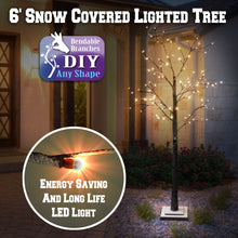 Load image into Gallery viewer, 6ft Snow LED Lighted Tree Flake Decoration Snow Covered Lighted Tree Indoor&amp; Outdoor Bendable
