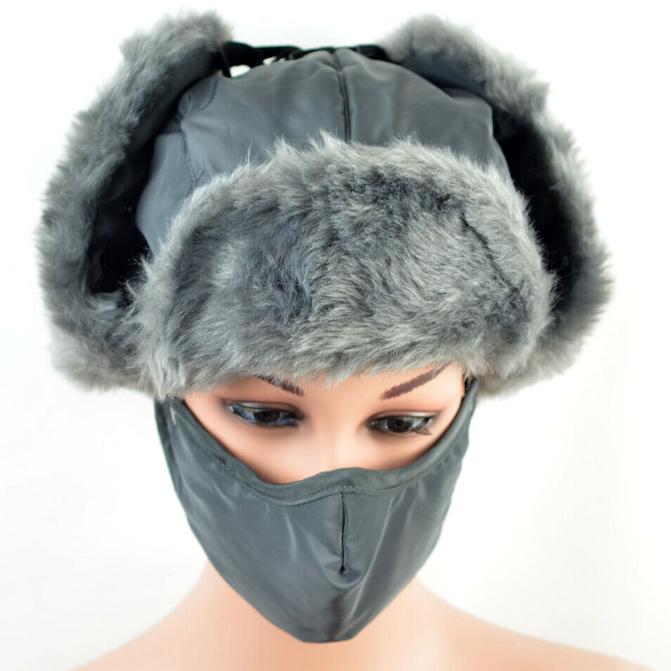 Aviator Soft Faux Fur Ear Flaps Hat Cap for Winter Ski Trapper with Warm Face Mask