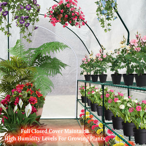 10x5x7'H Large Walk-In Wall Half Greenhouse w 3 tiers 6 Shelves White Yard