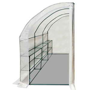 10x5x7'H Large Walk-In Wall Half Greenhouse w 3 tiers 6 Shelves White Yard