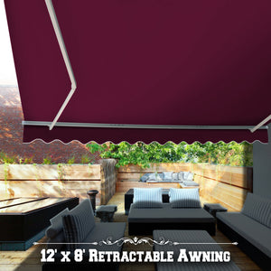 12x8' Sunshade Manual Yard Retractable Patio Deck Door Window Awning Canopy