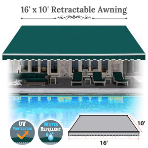 8'x6.6' 10/12/16/20x10 Manual Yard Retractable Sunshade Patio Deck Awning Canopy