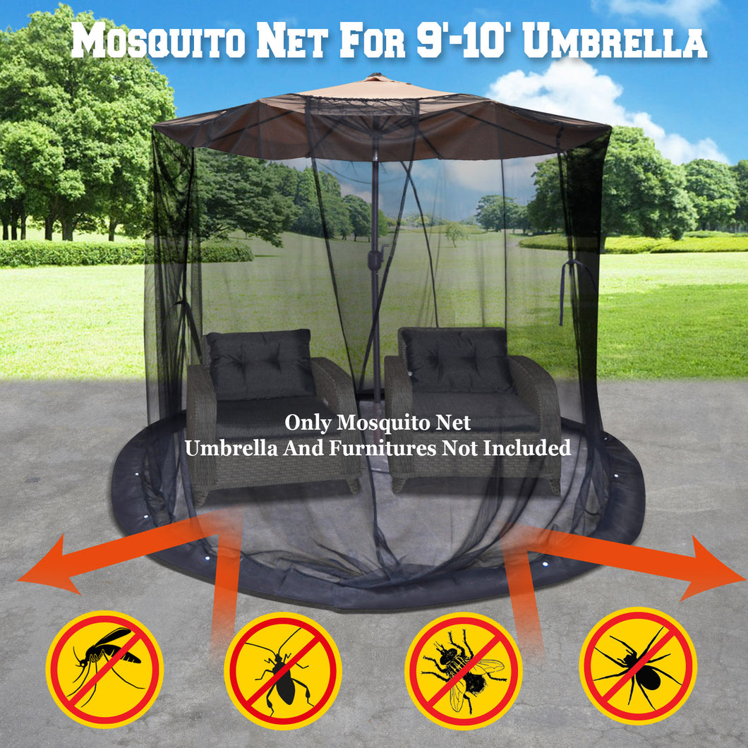 Mosquito Net for 9 to 10' Patio Umbrella Protect Screen Black Bug Insect Netting