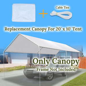 10'x20' Carport  Replacement Canopy for Tent Garage Tarp Top Shelter Cover w Cable Ties