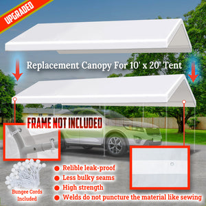10'x20' Carport Replacement Canopy Cover for Tent Top Garage Shelter Cover with Ball Bungees