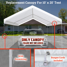 Load image into Gallery viewer, Carport Replacement Top Canopy Cover 10 x 20-Feet for Tent Outdoor Canopy Garden Gazebo Garage Shelter Cover with Ball Bungees (Only Cover, Frame is not Included)
