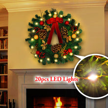 Load image into Gallery viewer, 24&quot; Hanging Christmas Wreath 20 LED Natural Pine Cones Battery Powered
