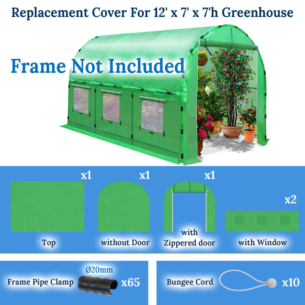 12x7/20x10x7.2'H Mesh Windows w Clamps Gardening House Replacement COVER ONLY