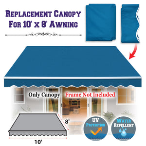 10X8ft Manual Retractable Patio Sun Shade Door Awning Replacement Cover for Outdoor