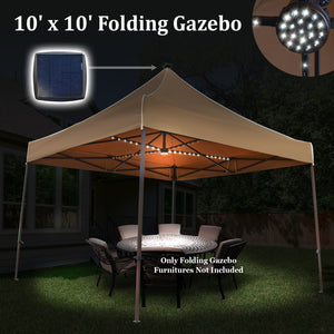 10x10ft Folding Gazebo Adjustable Height Canopy Tent with Solar LED System