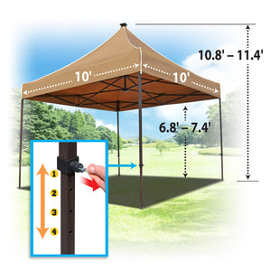 10x10ft Folding Gazebo Adjustable Height Canopy Tent with Solar LED System