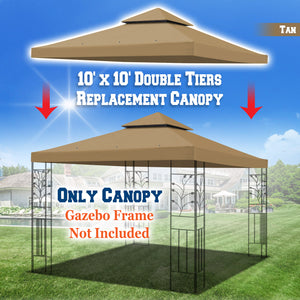 10'x10' Replacement Canopy Top Patio Pavilion Gazebo Tent Sunshade Cover UV+